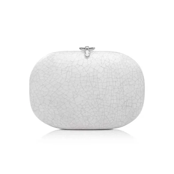 Jeffrey Levinson Elina Cracked Porcelain chrome hardware womens clutch bag purse - Picture 3 of 12